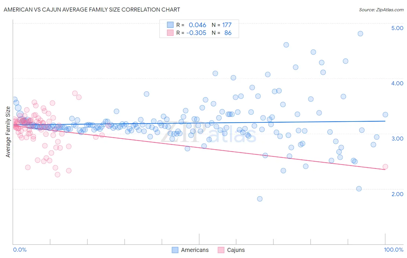 American vs Cajun Average Family Size