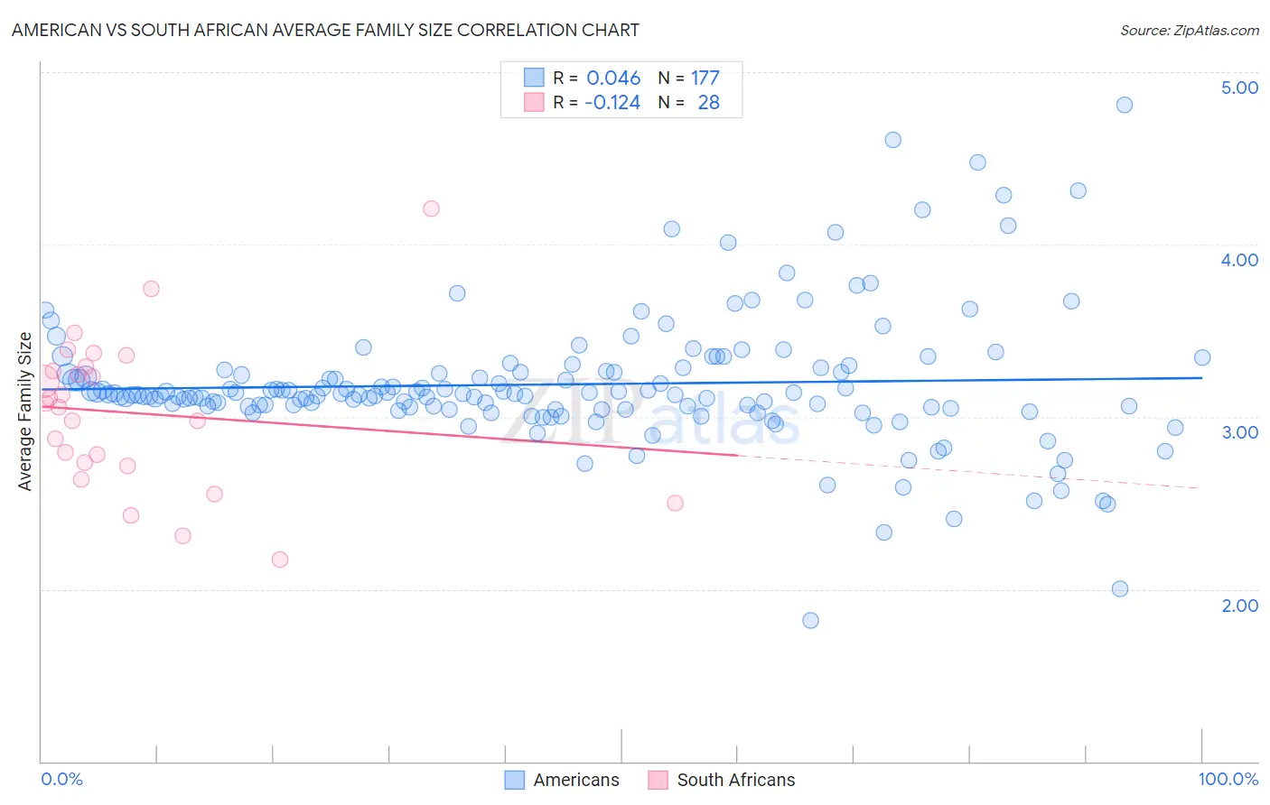 American vs South African Average Family Size