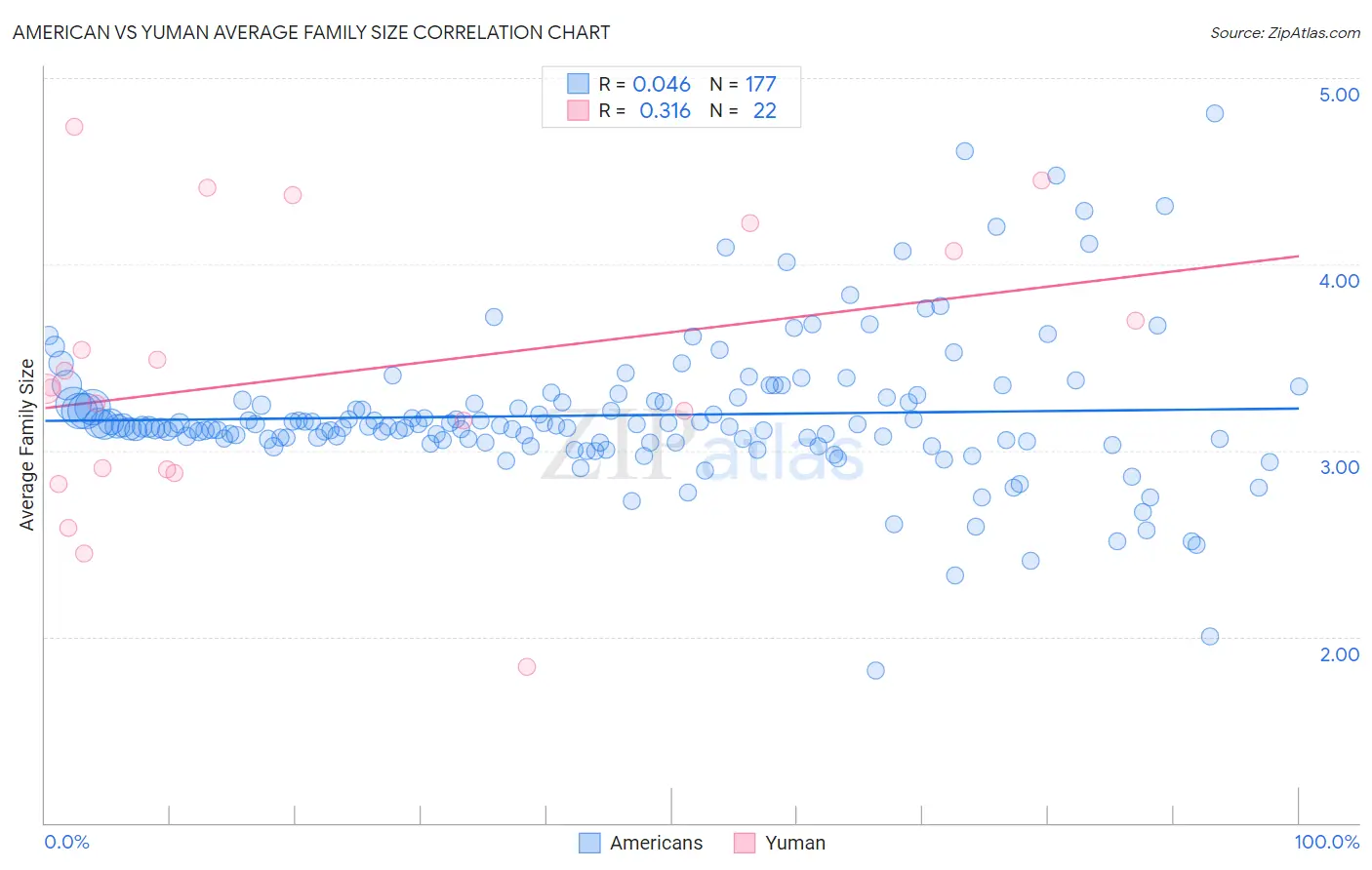 American vs Yuman Average Family Size