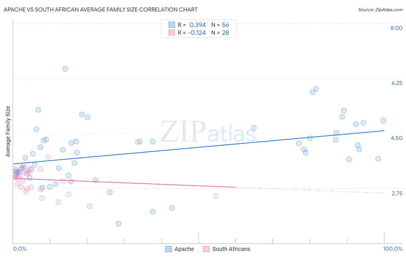 Apache vs South African Average Family Size
