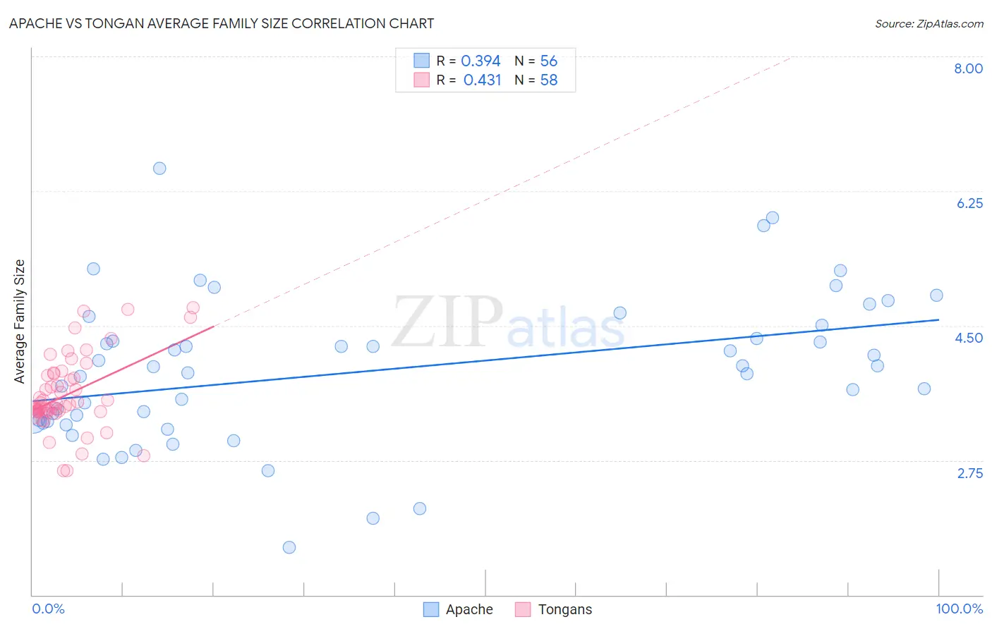 Apache vs Tongan Average Family Size
