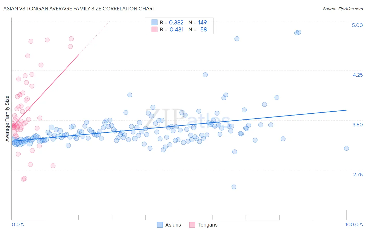 Asian vs Tongan Average Family Size