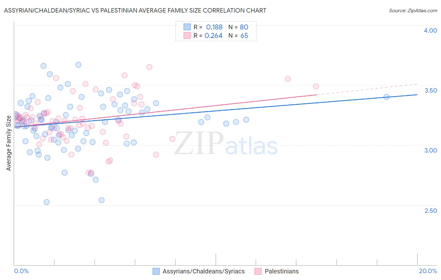 Assyrian/Chaldean/Syriac vs Palestinian Average Family Size