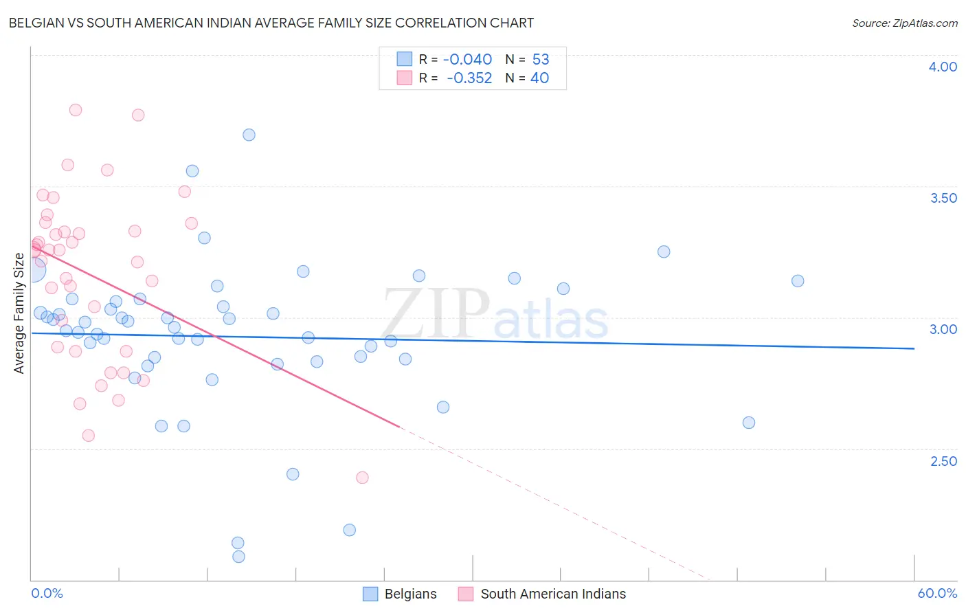 Belgian vs South American Indian Average Family Size