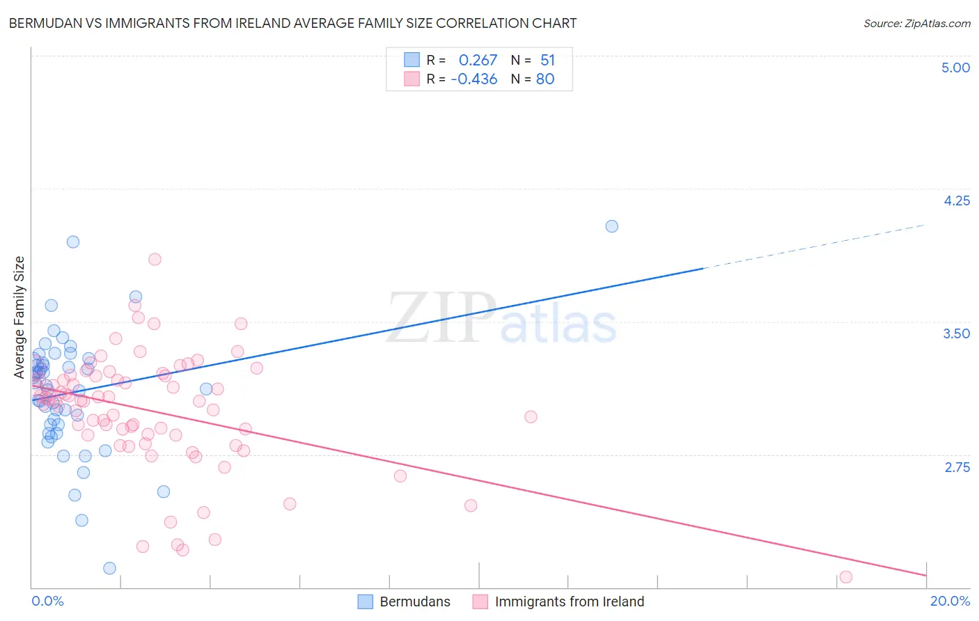 Bermudan vs Immigrants from Ireland Average Family Size