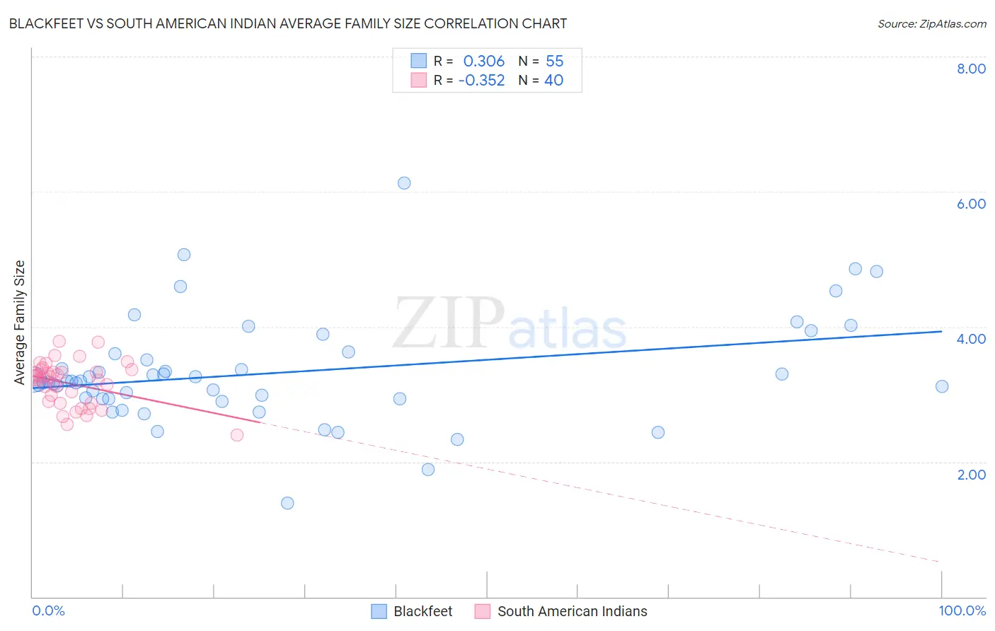 Blackfeet vs South American Indian Average Family Size