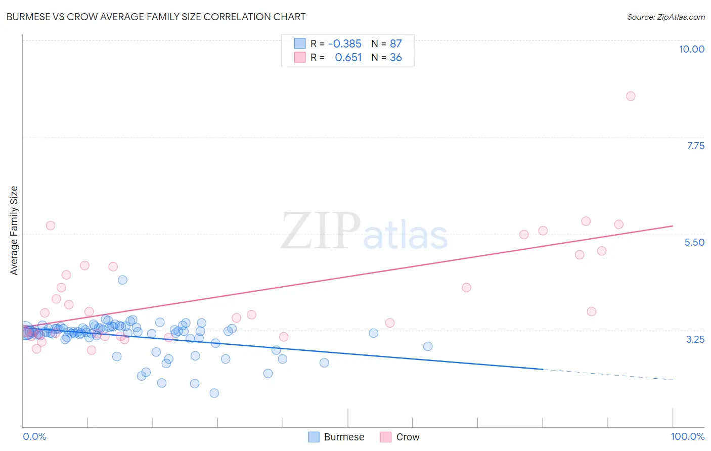 Burmese vs Crow Average Family Size