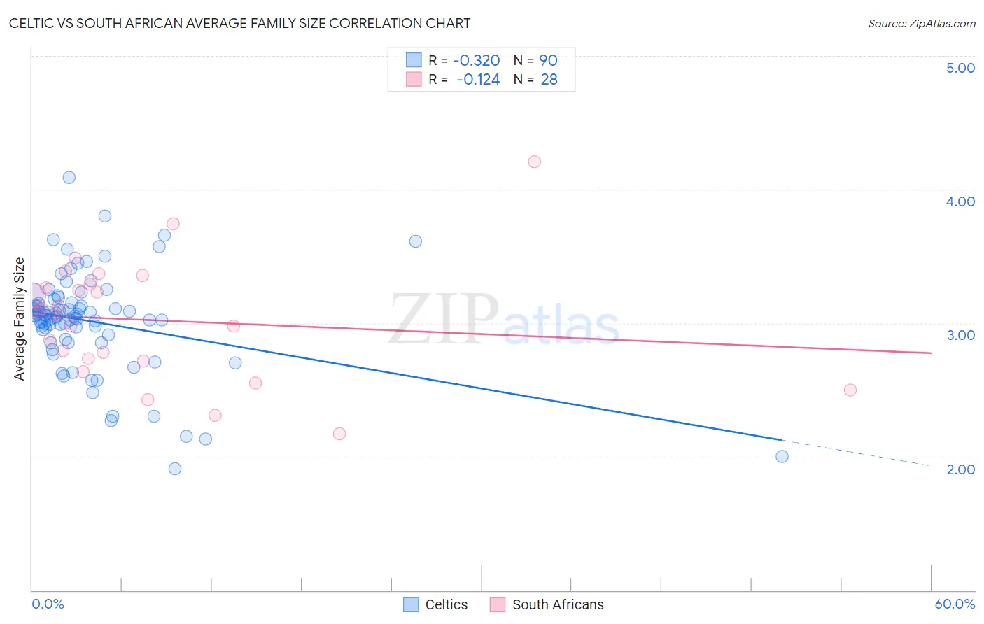 Celtic vs South African Average Family Size