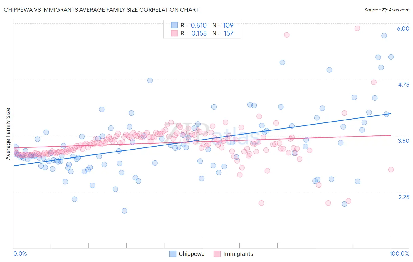 Chippewa vs Immigrants Average Family Size