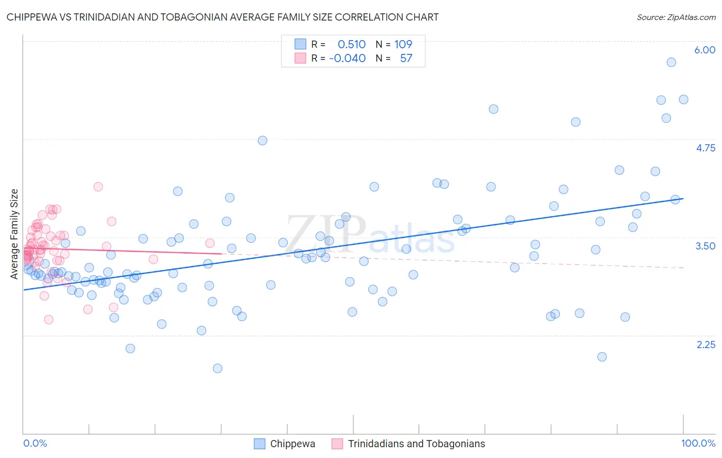 Chippewa vs Trinidadian and Tobagonian Average Family Size