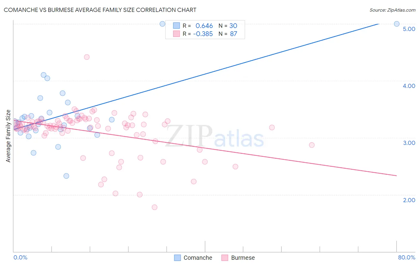 Comanche vs Burmese Average Family Size