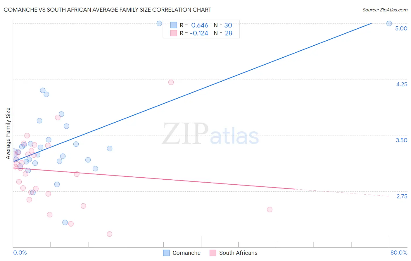 Comanche vs South African Average Family Size