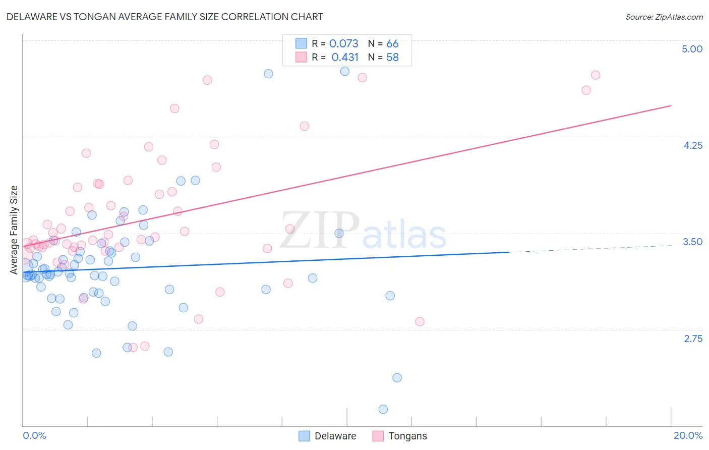 Delaware vs Tongan Average Family Size