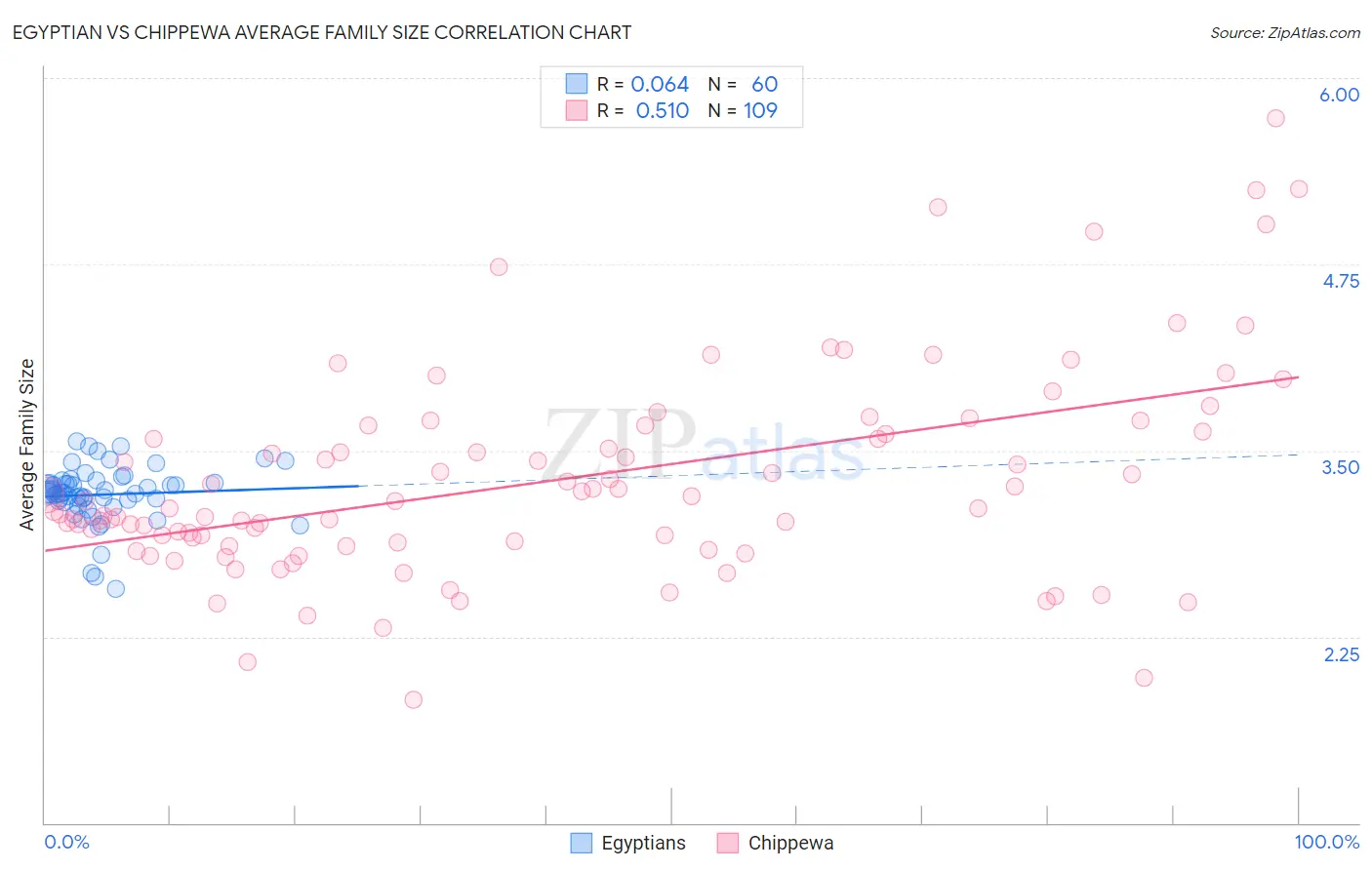 Egyptian vs Chippewa Average Family Size