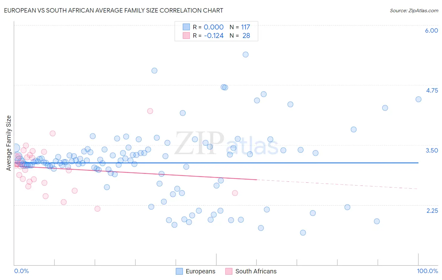 European vs South African Average Family Size
