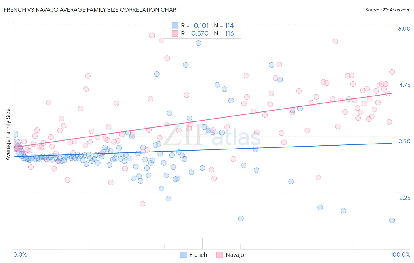 French vs Navajo Average Family Size