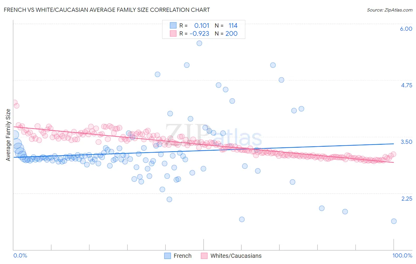 French vs White/Caucasian Average Family Size