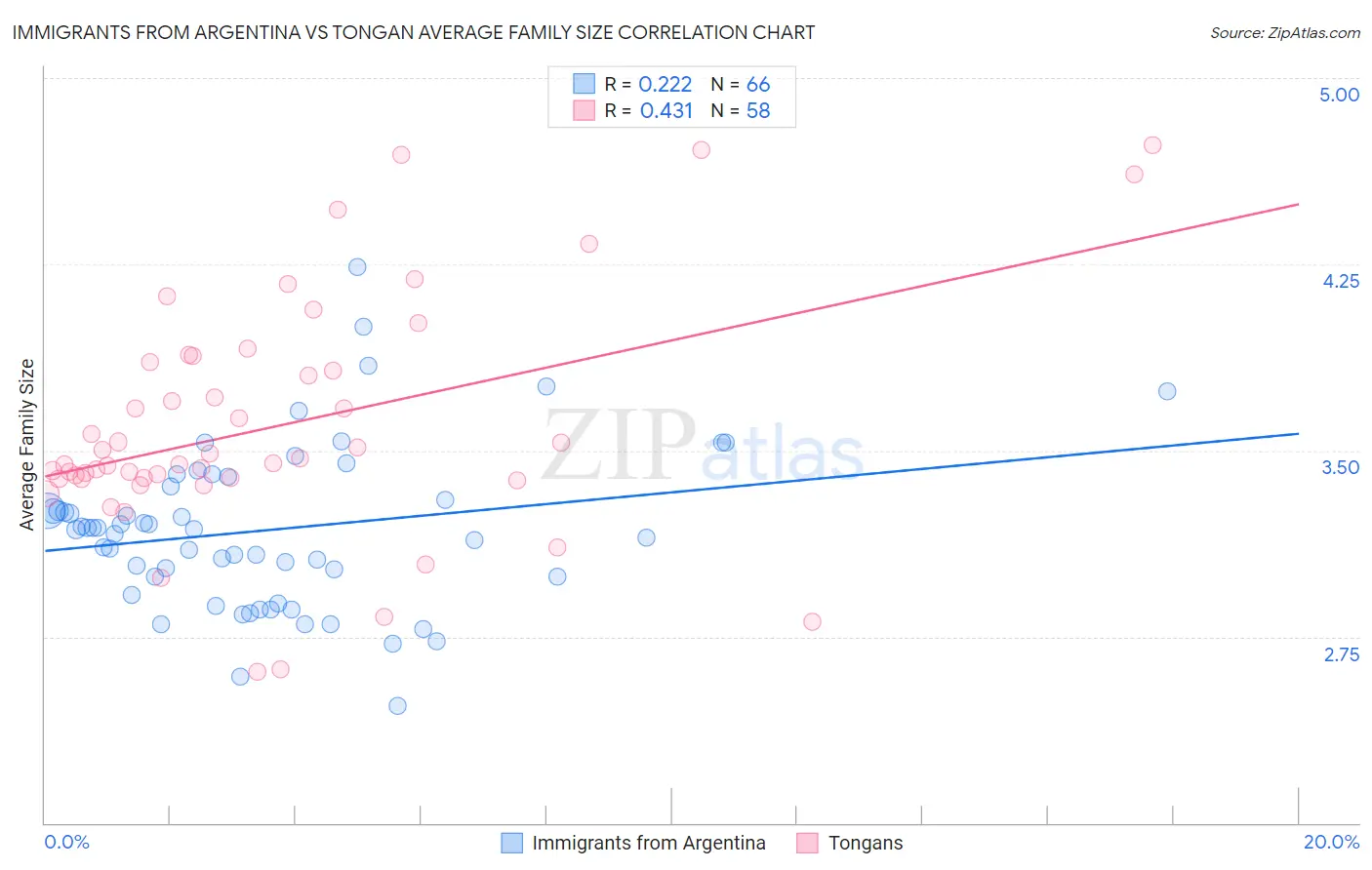 Immigrants from Argentina vs Tongan Average Family Size