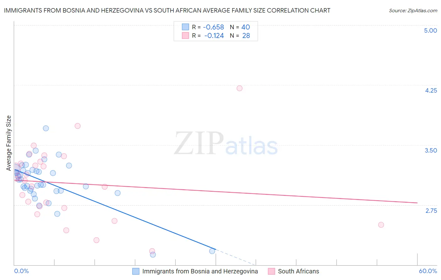 Immigrants from Bosnia and Herzegovina vs South African Average Family Size