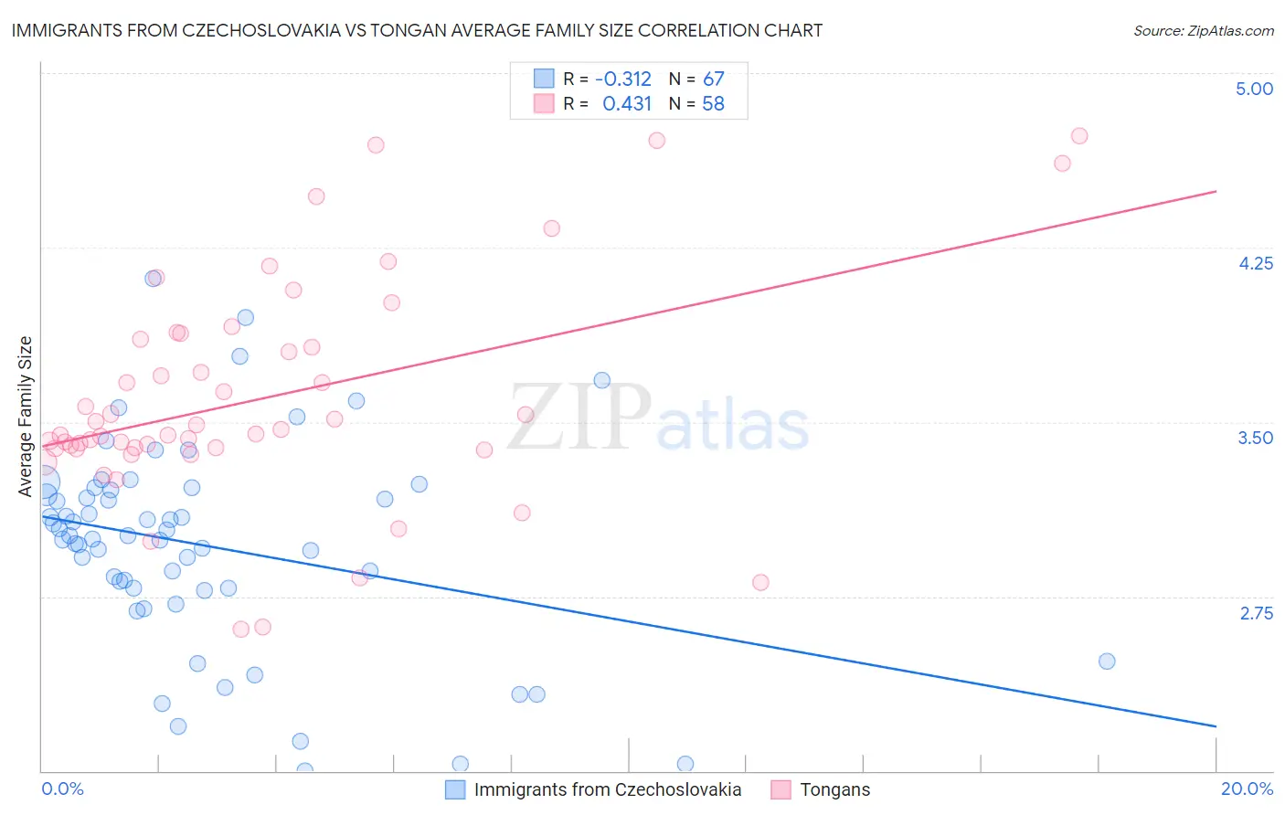 Immigrants from Czechoslovakia vs Tongan Average Family Size