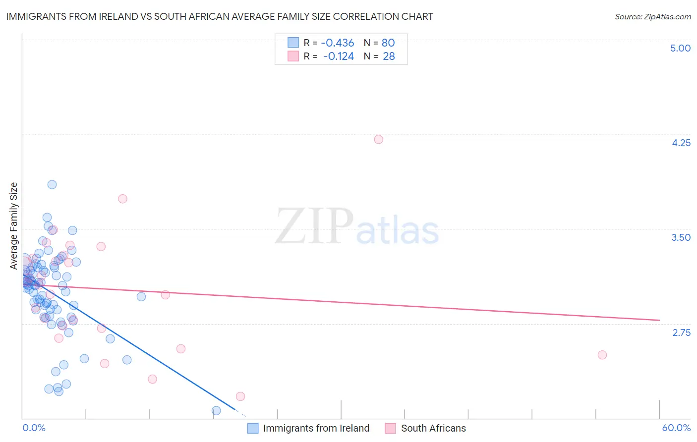 Immigrants from Ireland vs South African Average Family Size
