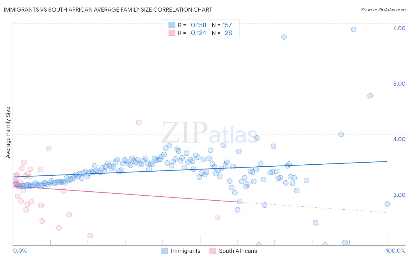 Immigrants vs South African Average Family Size