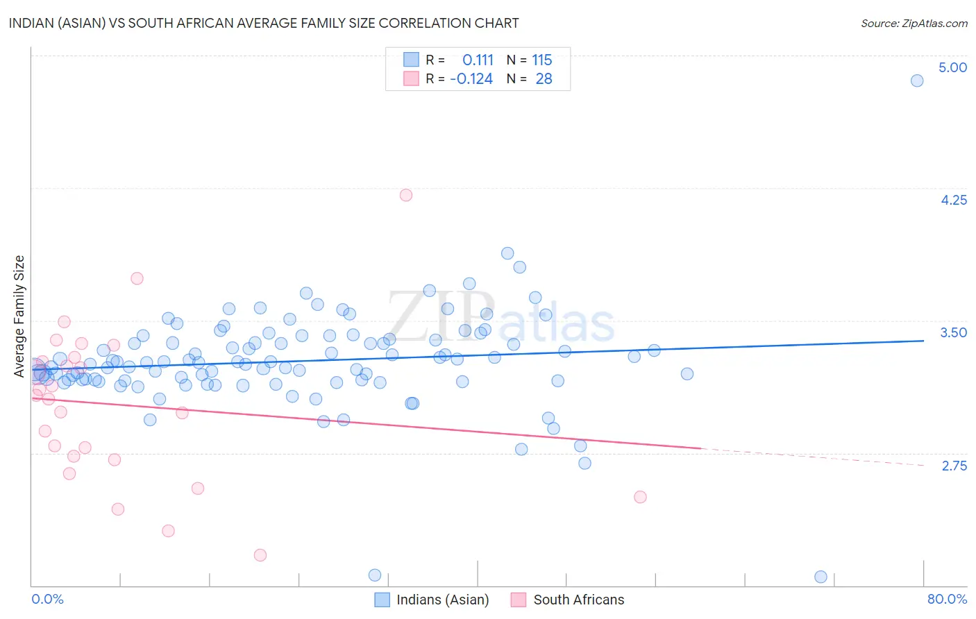 Indian (Asian) vs South African Average Family Size