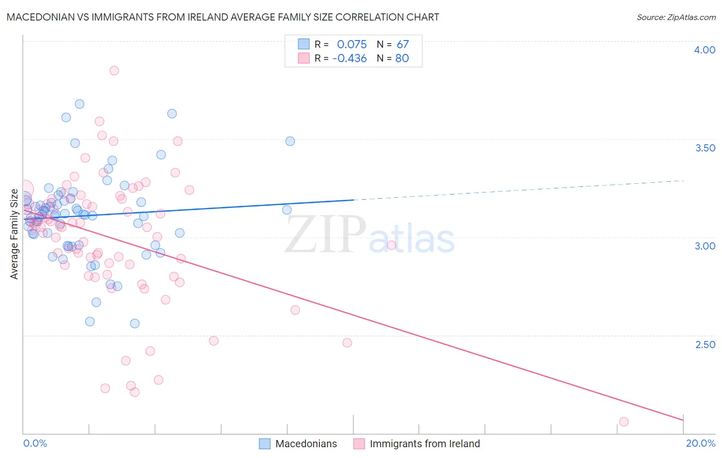 Macedonian vs Immigrants from Ireland Average Family Size