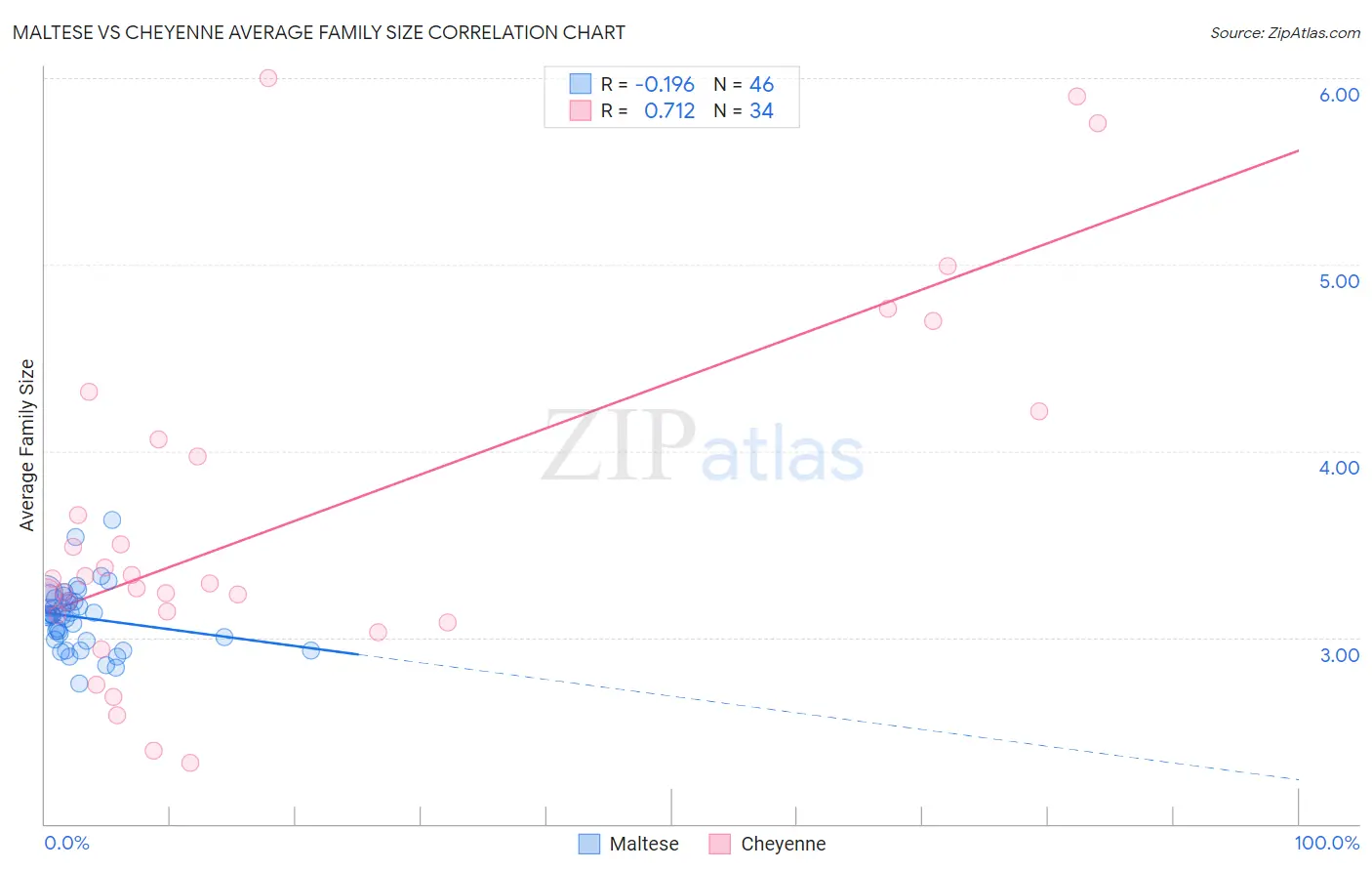 Maltese vs Cheyenne Average Family Size