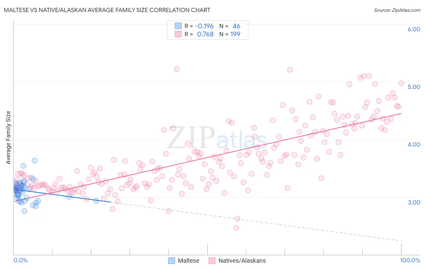 Maltese vs Native/Alaskan Average Family Size