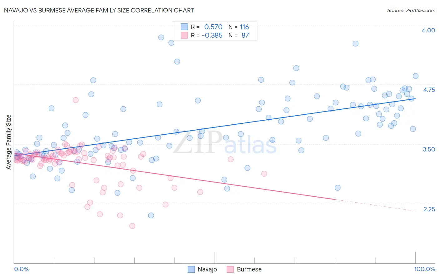 Navajo vs Burmese Average Family Size