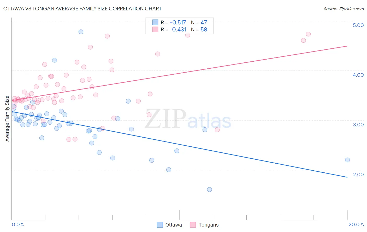Ottawa vs Tongan Average Family Size