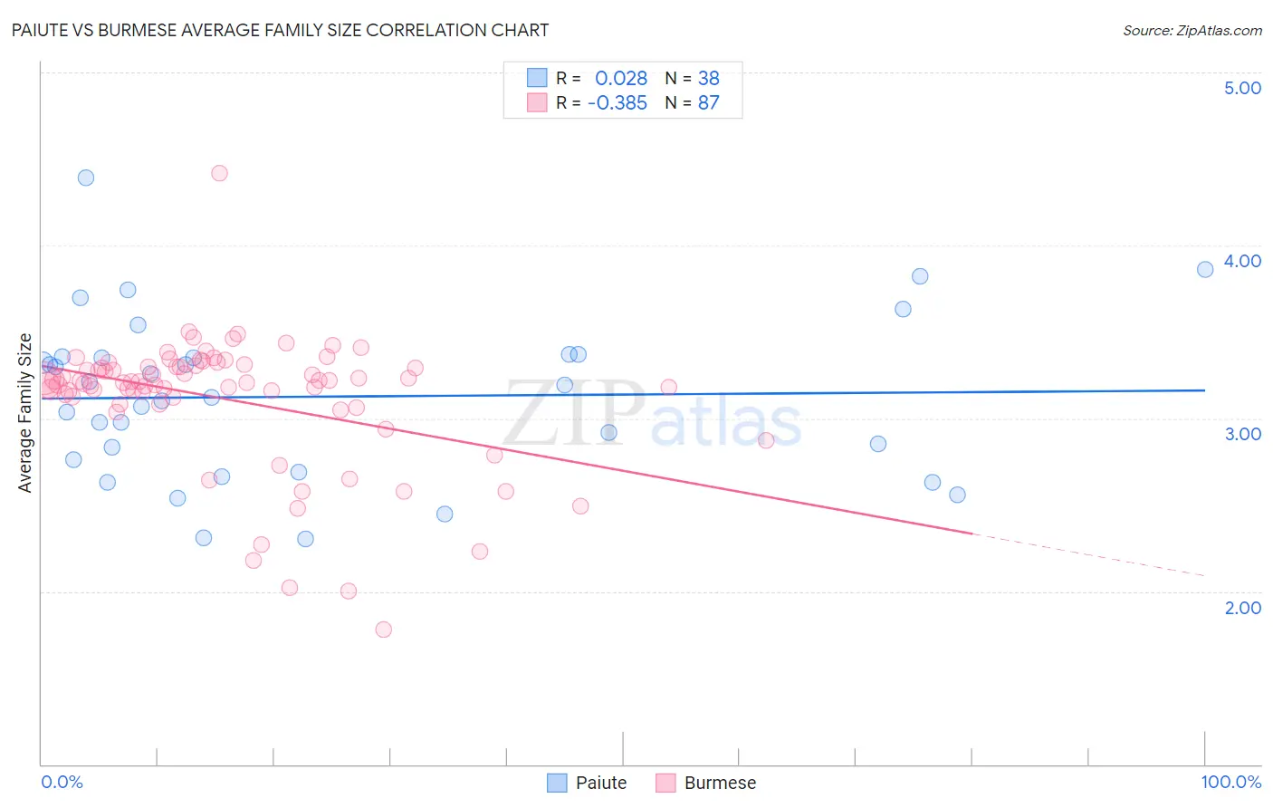 Paiute vs Burmese Average Family Size