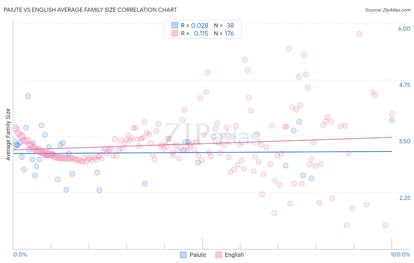 Paiute vs English Average Family Size