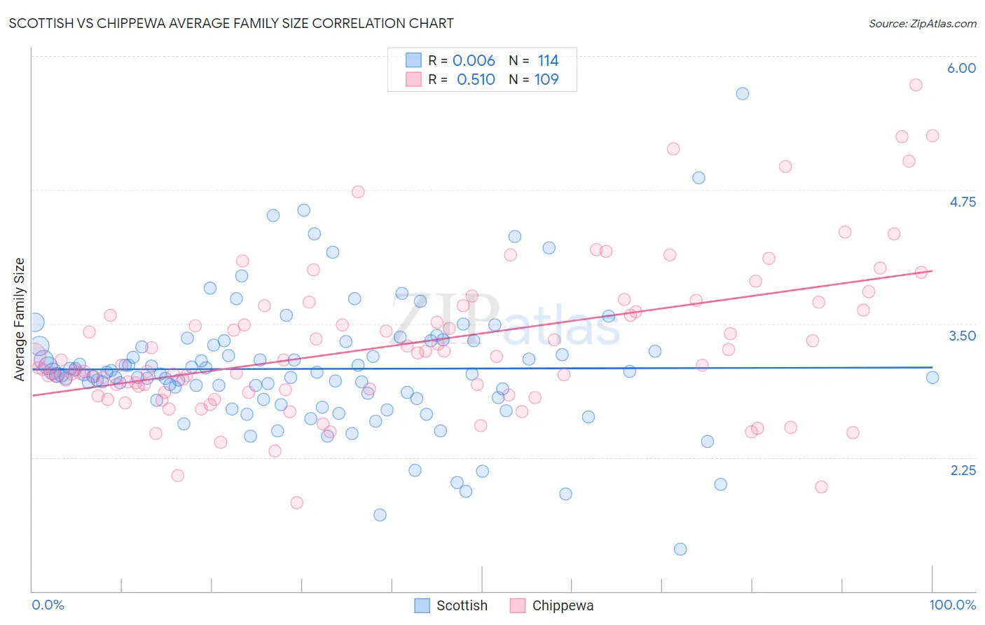 Scottish vs Chippewa Average Family Size