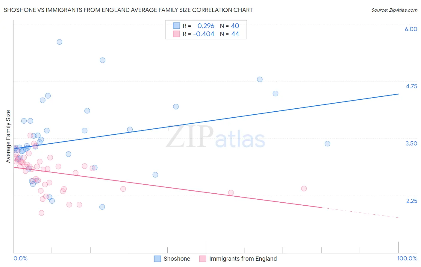 Shoshone vs Immigrants from England Average Family Size