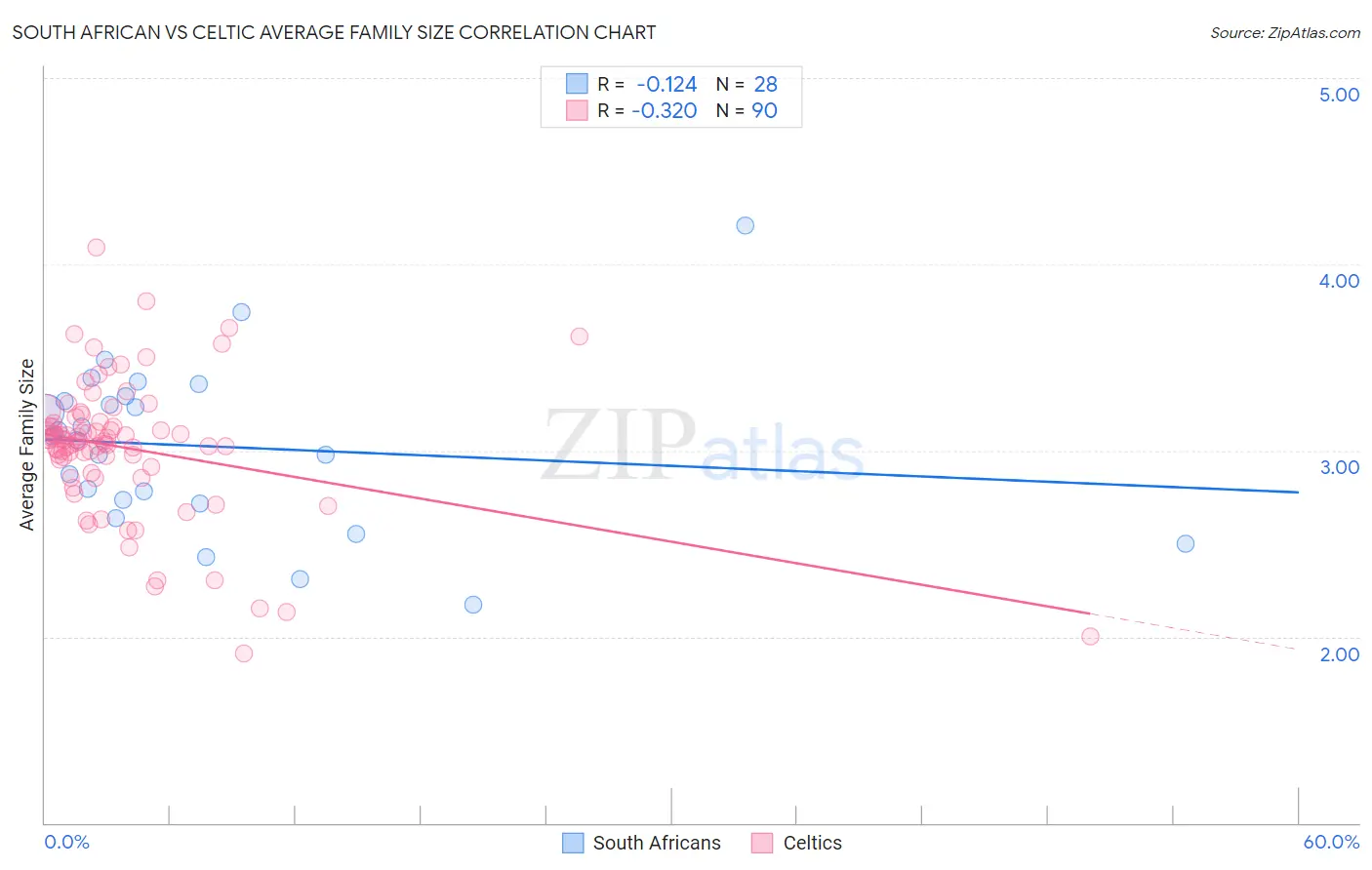 South African vs Celtic Average Family Size