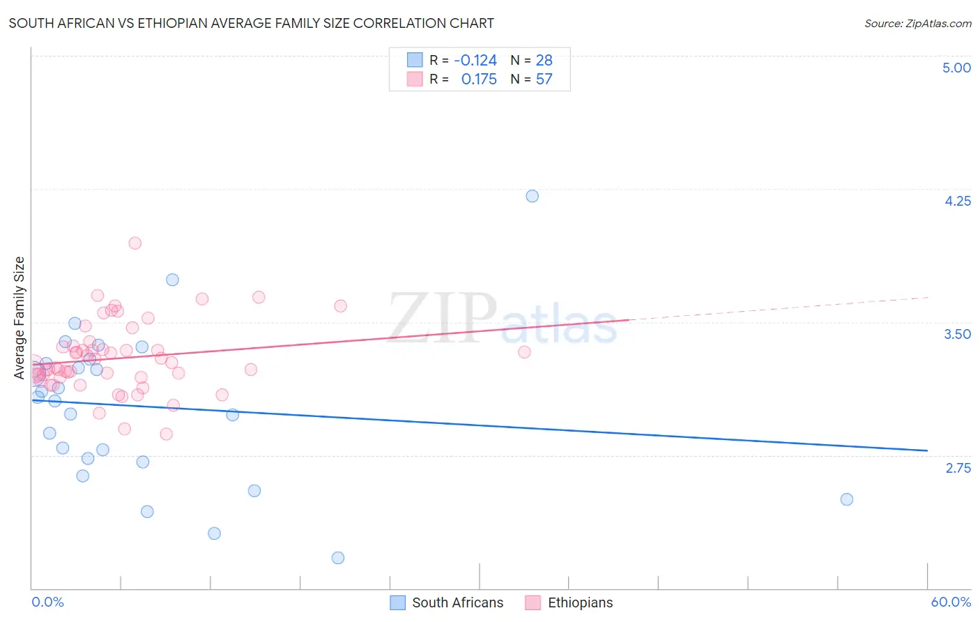 South African vs Ethiopian Average Family Size
