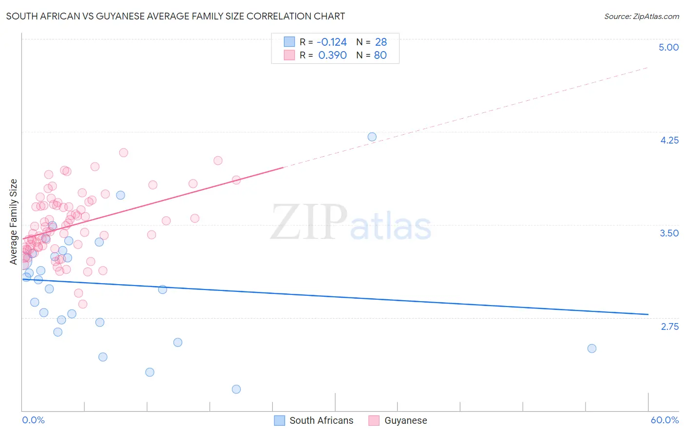 South African vs Guyanese Average Family Size