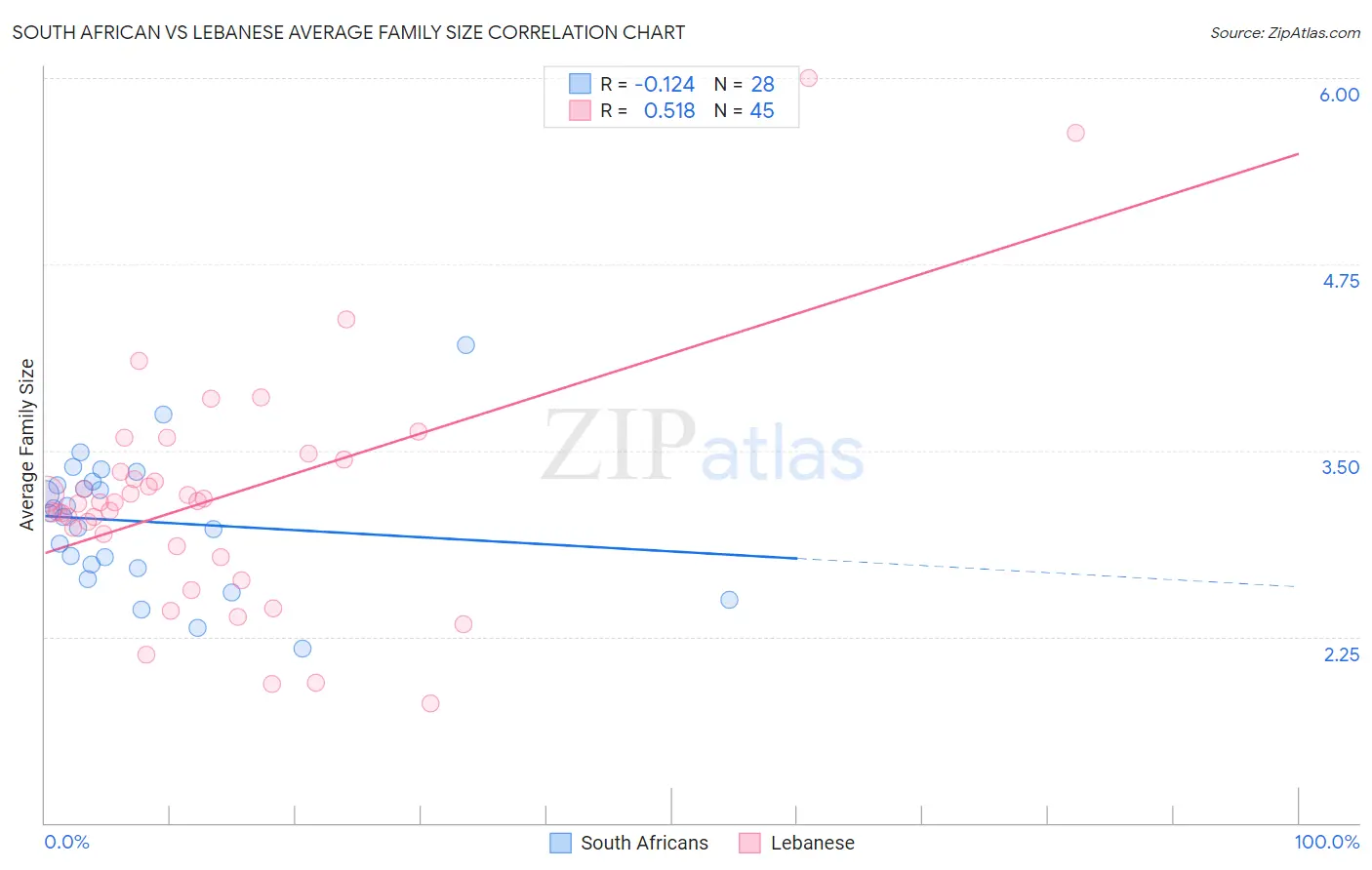 South African vs Lebanese Average Family Size