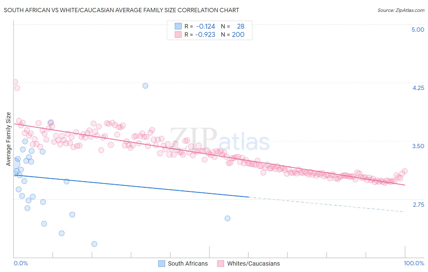 South African vs White/Caucasian Average Family Size