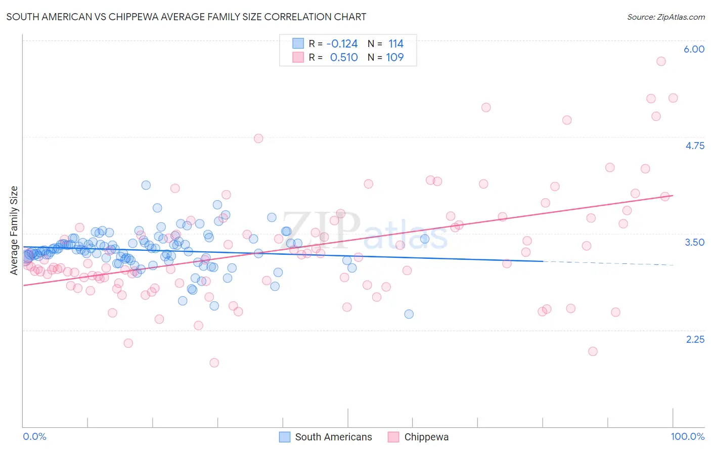 South American vs Chippewa Average Family Size