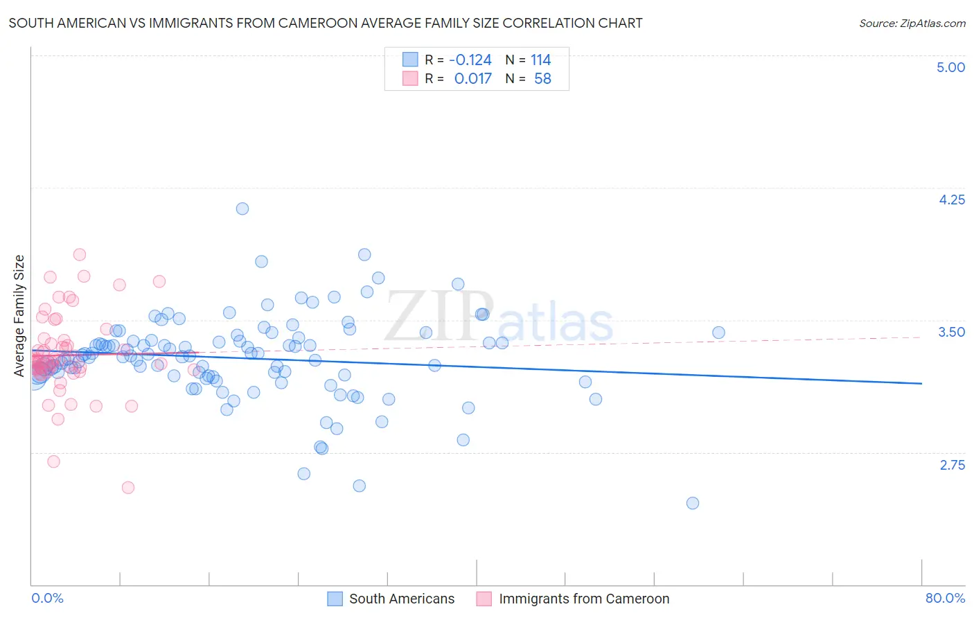South American vs Immigrants from Cameroon Average Family Size