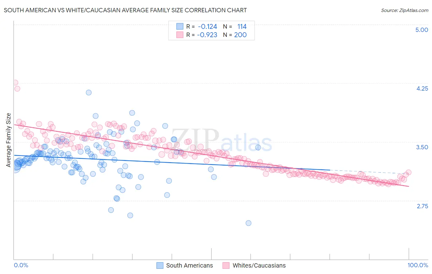 South American vs White/Caucasian Average Family Size