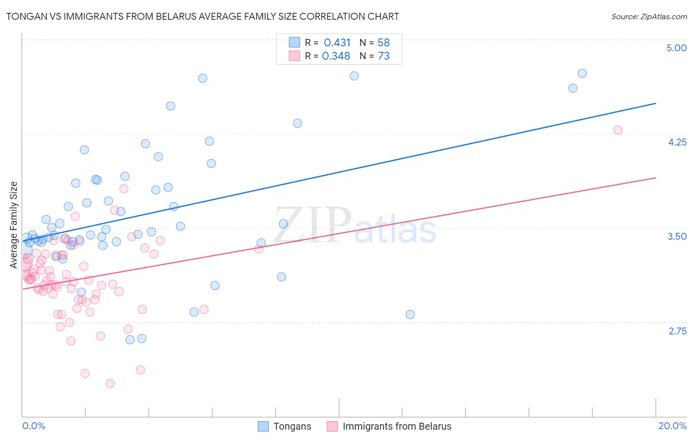 Tongan vs Immigrants from Belarus Average Family Size