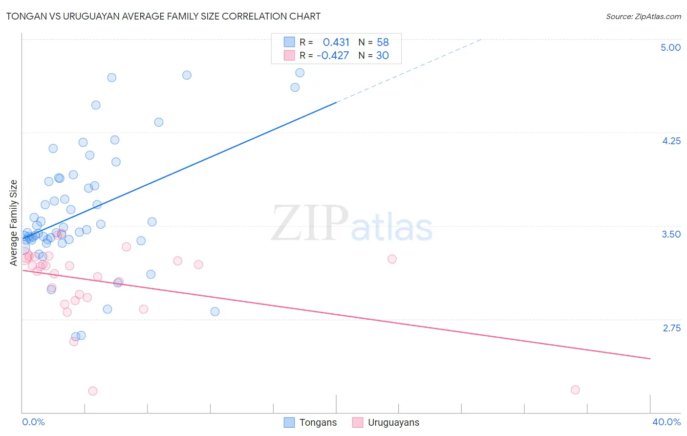Tongan vs Uruguayan Average Family Size