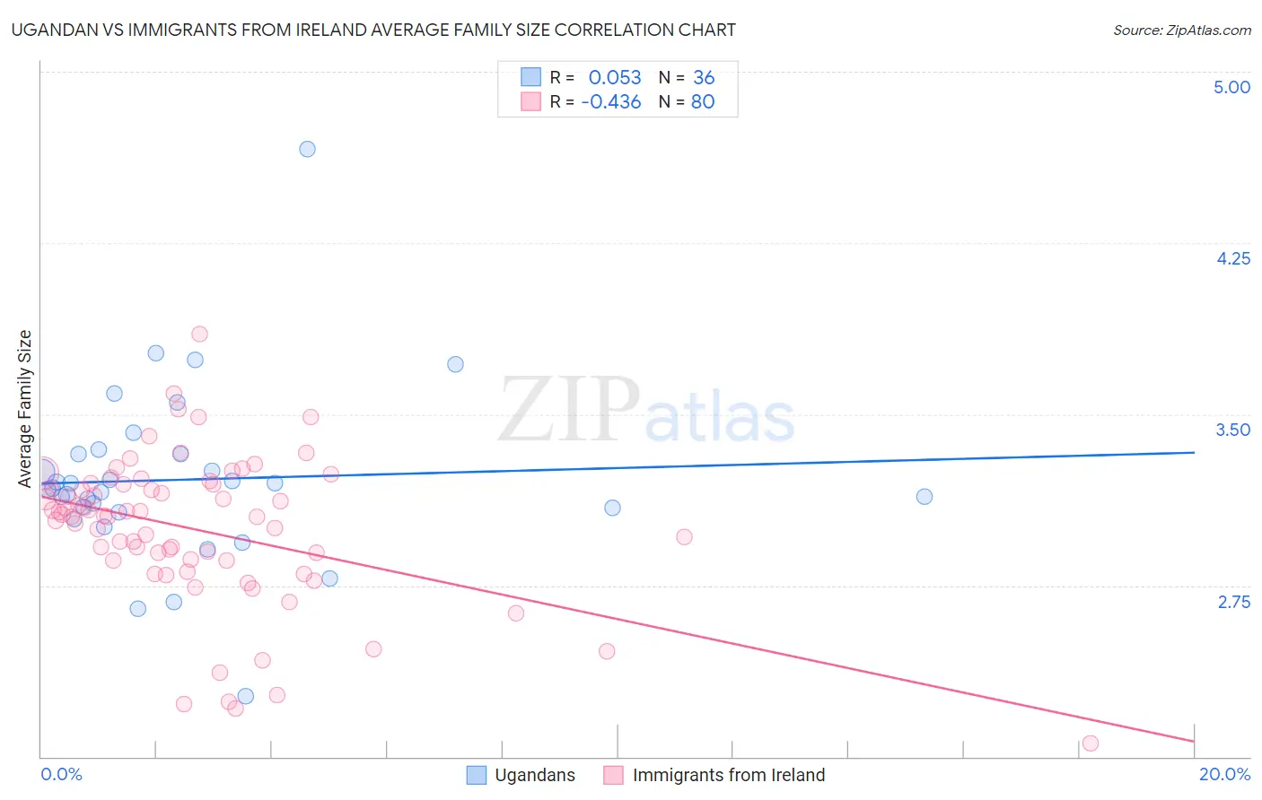 Ugandan vs Immigrants from Ireland Average Family Size