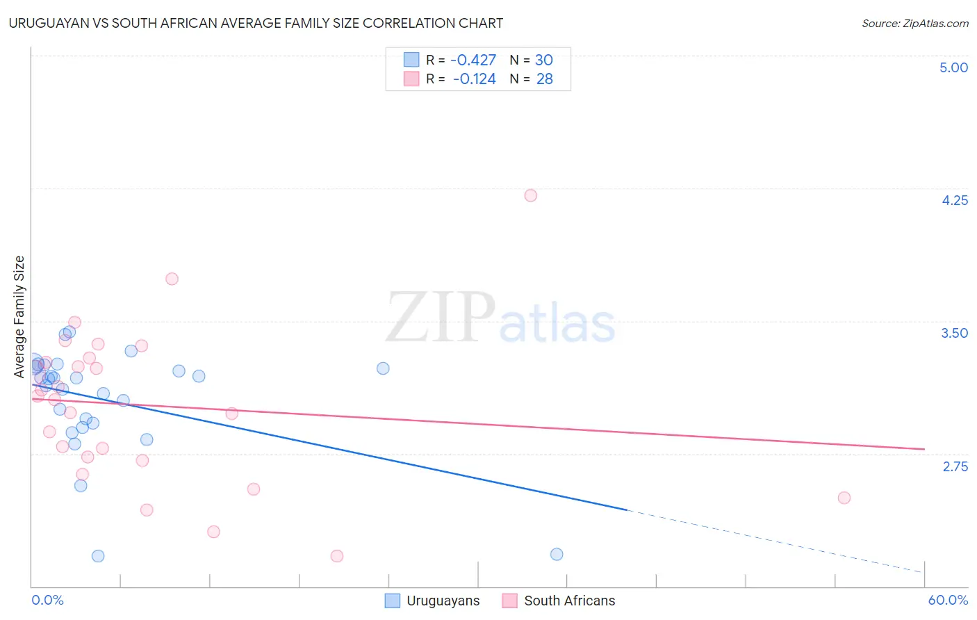 Uruguayan vs South African Average Family Size