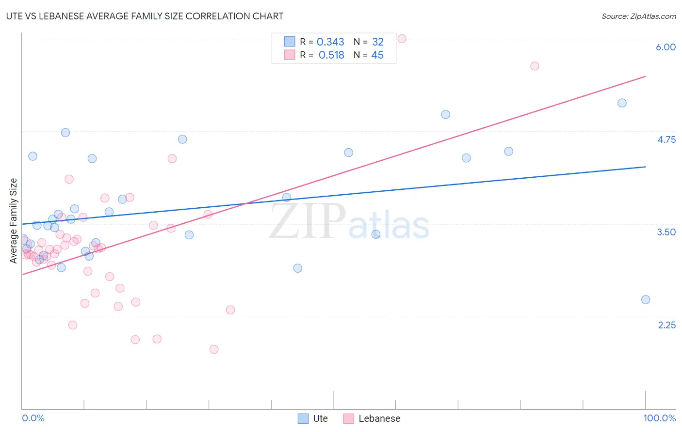 Ute vs Lebanese Average Family Size