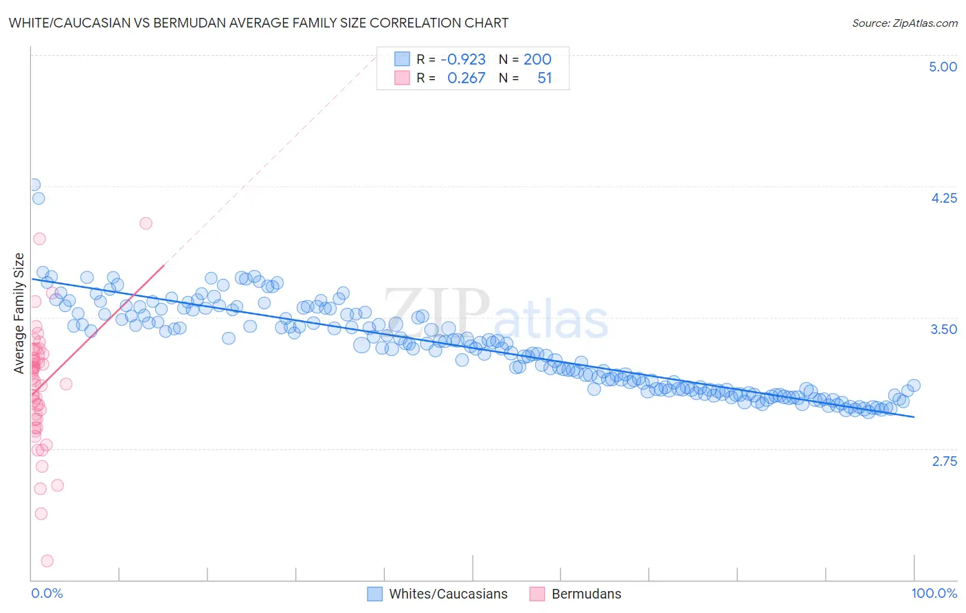 White/Caucasian vs Bermudan Average Family Size